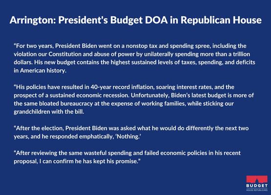 Image For Arrington on President's Budget DOA in Republican House